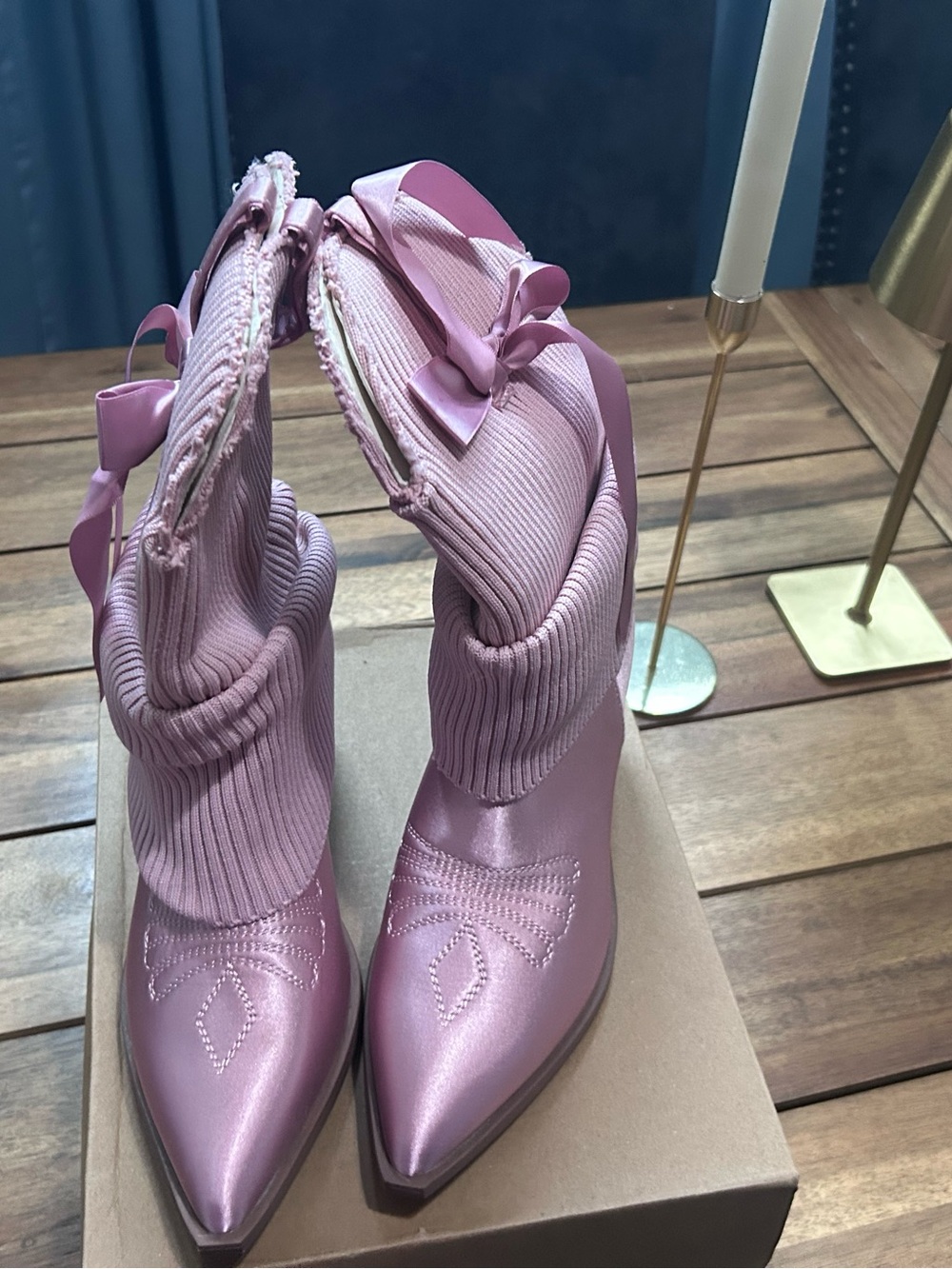 Pink Ribbed Pull-On Bootie with Ribbon Bow - Picture 4 of 4